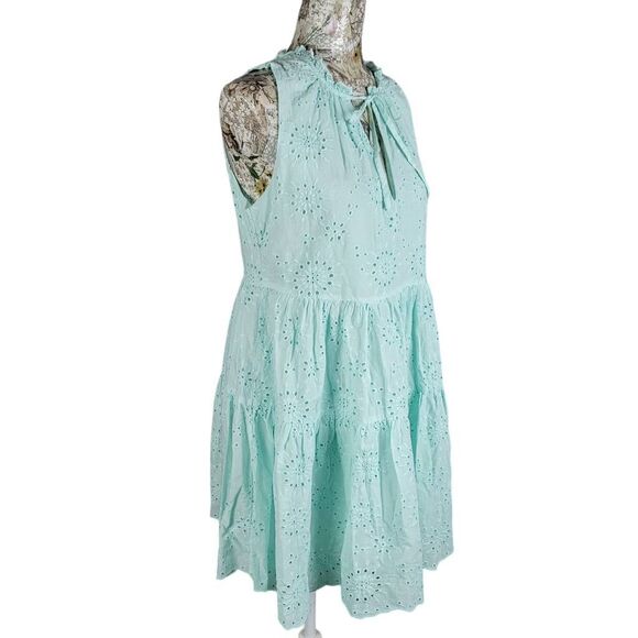 BB Dakota Steve Madden Soft Green Cotton Eyelet Tiered Ruffle Mini Dress - Picture 5 of 13